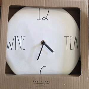 Rae Dunn White Ceramic Clock with Black Hands and Lettering